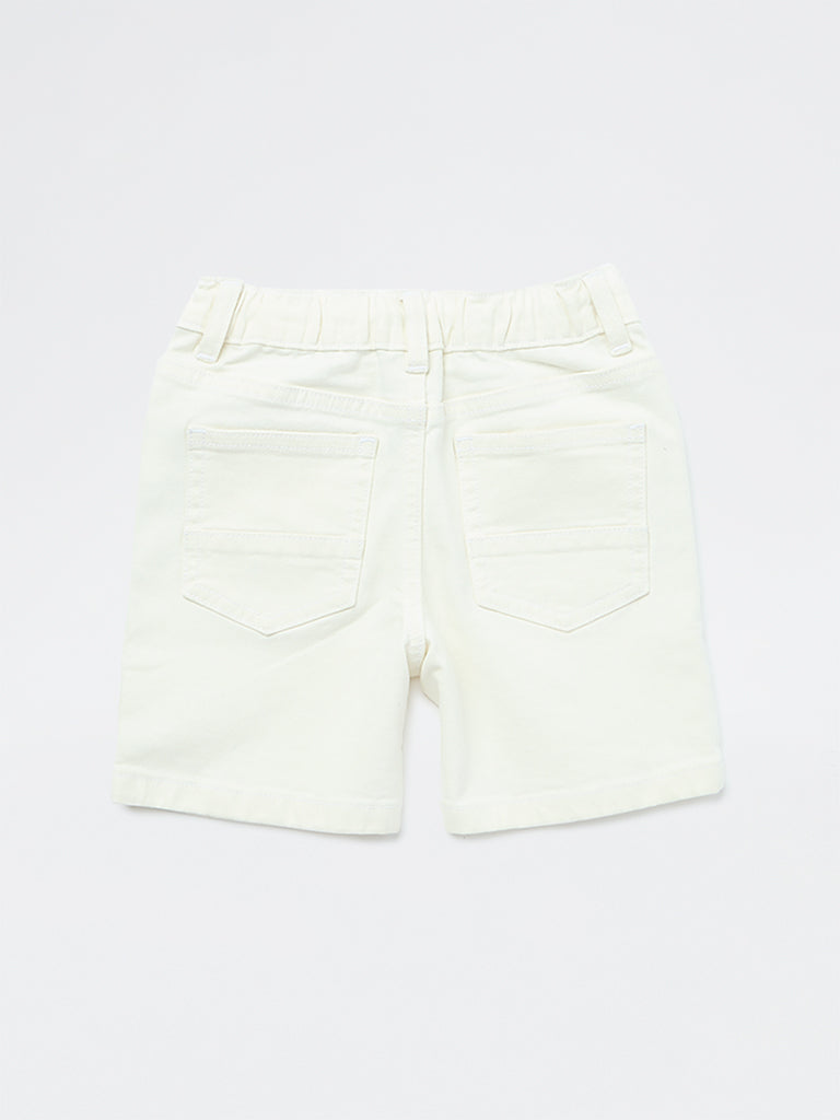 HOP Kids Boys Off-White Mid-Rise Denim Shorts