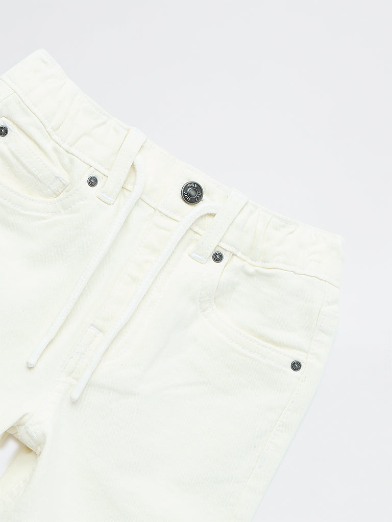 HOP Kids Boys Off-White Mid-Rise Denim Shorts