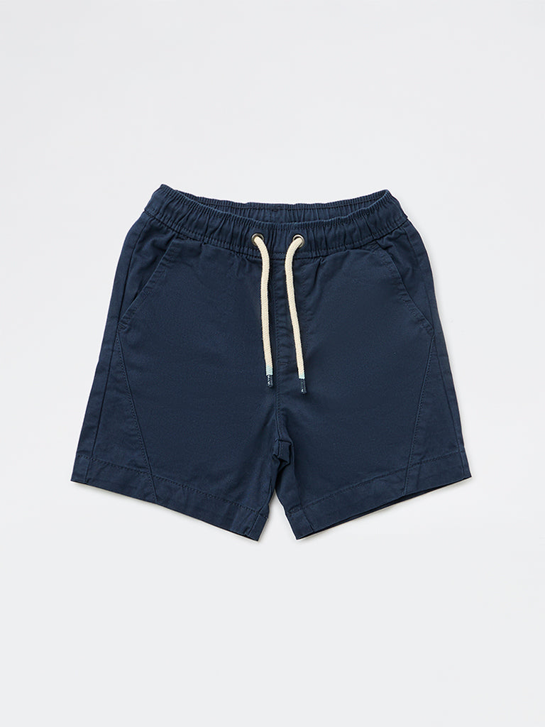 HOP Kids Boys Navy Solid Cotton-Blend Shorts