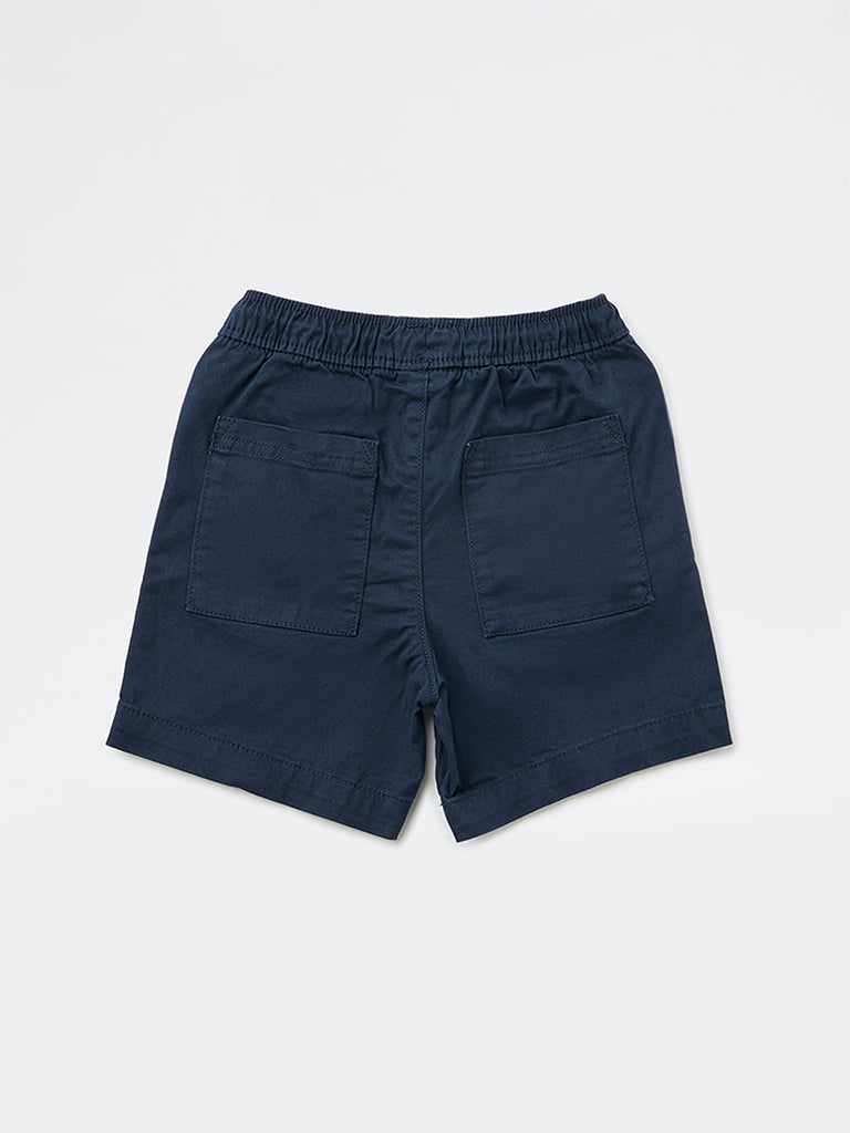 HOP Kids Boys Navy Solid Cotton-Blend Shorts