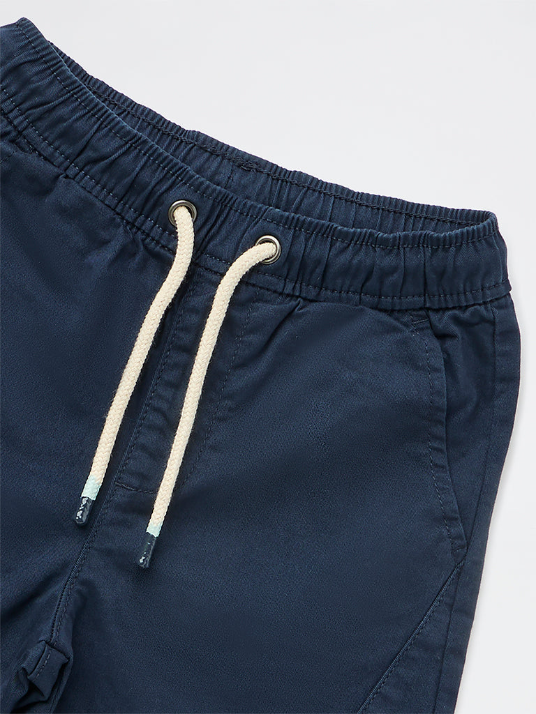 HOP Kids Boys Navy Solid Cotton-Blend Shorts