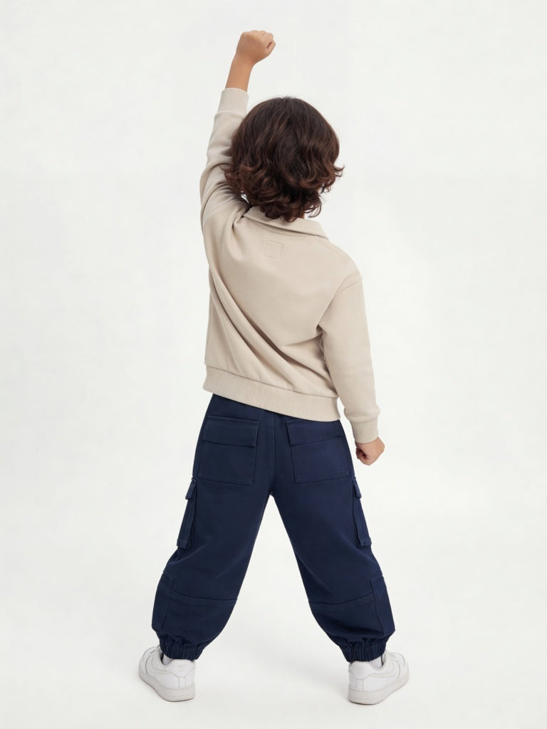 HOP Kids Boys Beige Quarter-Zip Sweatshirt