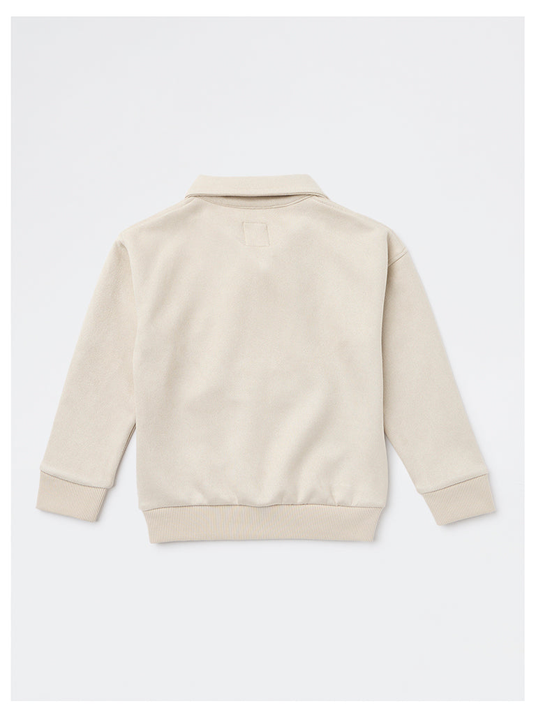 HOP Kids Boys Beige Quarter-Zip Sweatshirt