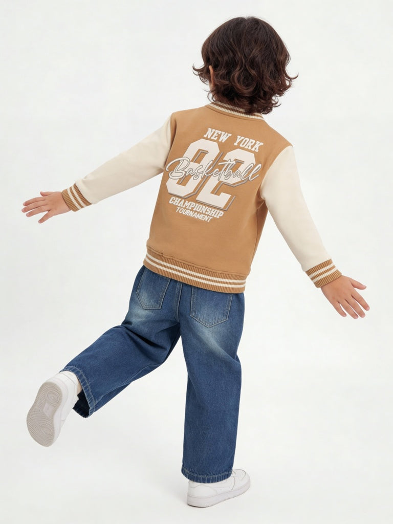 HOP Kids Boys Light Brown Embroidered Cotton-Blend Bomber Jacket