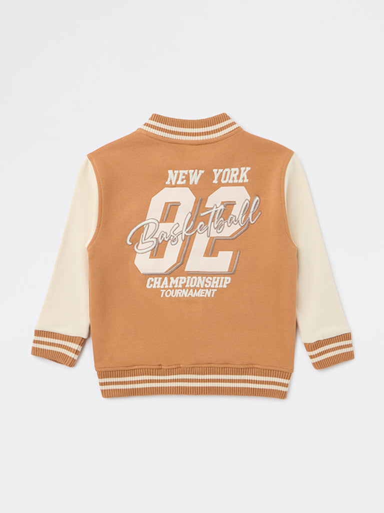 HOP Kids Boys Light Brown Embroidered Cotton-Blend Bomber Jacket