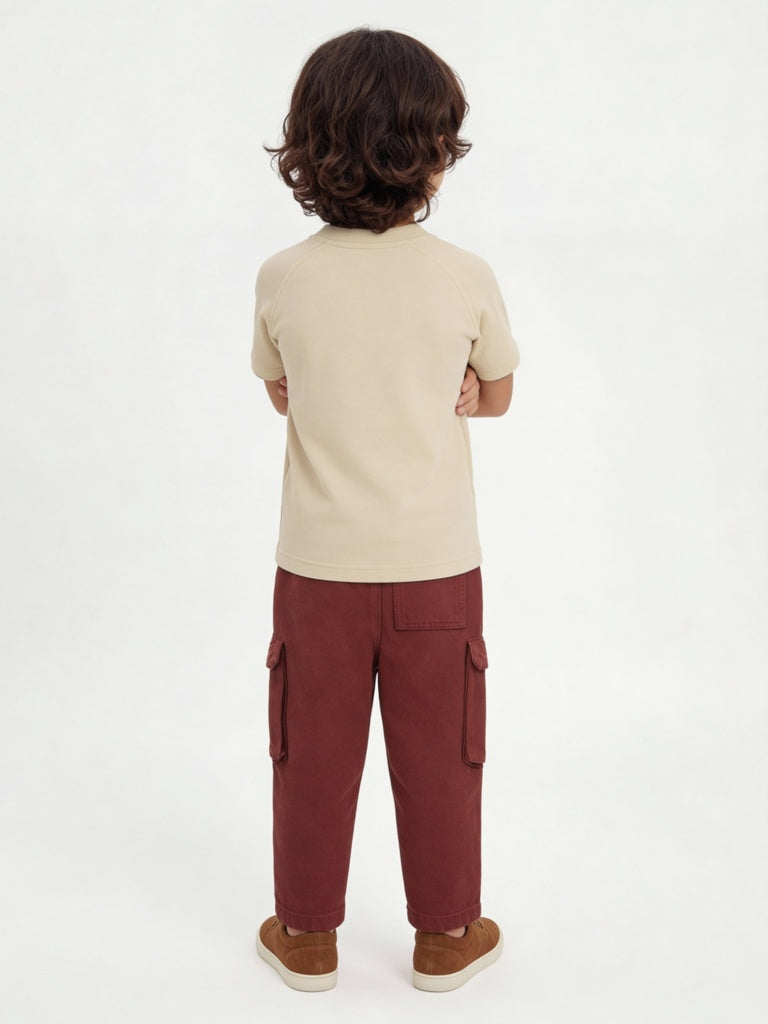 HOP Kids Boys Beige Printed Cotton T-Shirt