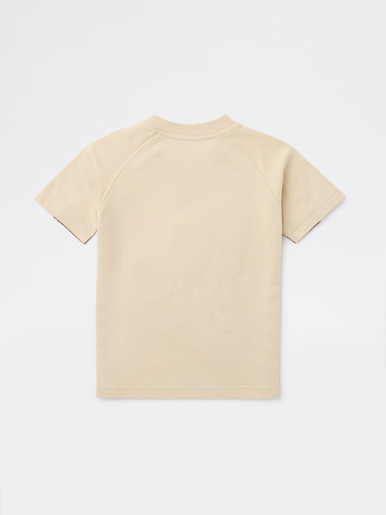 HOP Kids Boys Beige Printed Cotton T-Shirt