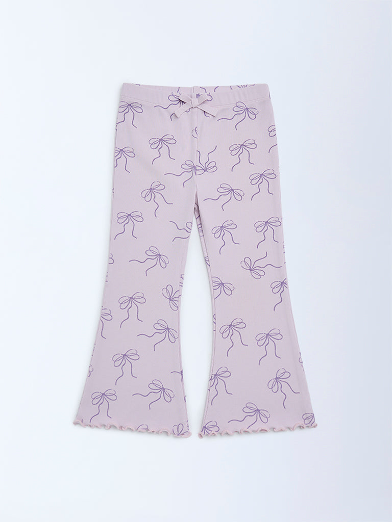 HOP Kids Girls Lilac Printed High-Rise Cotton-Blend Flare Leggings