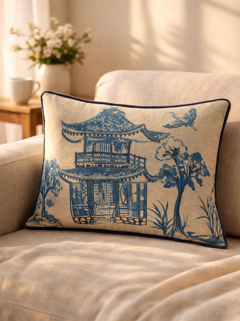 Westside Home Dusty Blue Toile Cushion Cover