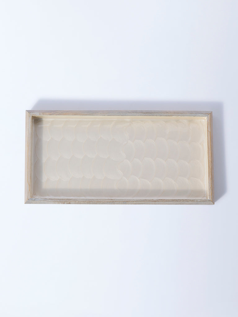 Westside Home Beige Shell-Detailed Wooden Serving Tray