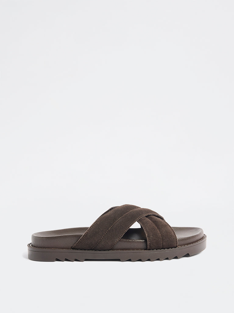 SOLEPLAY Dark Brown Criss-Cross Suede Sandals