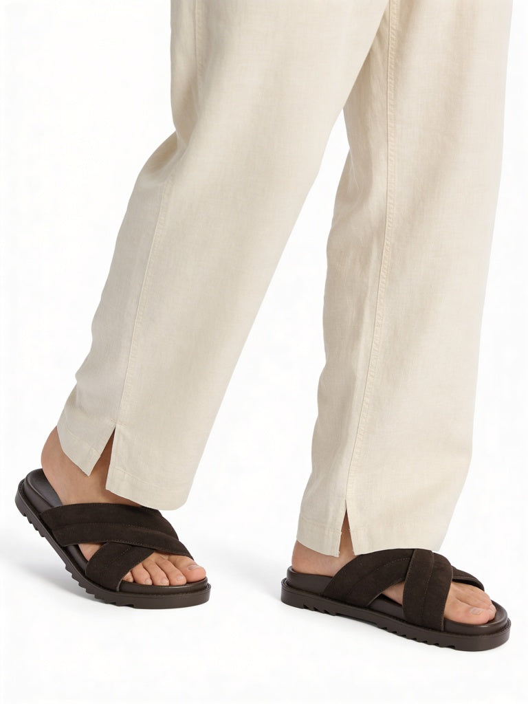 SOLEPLAY Dark Brown Criss-Cross Suede Sandals