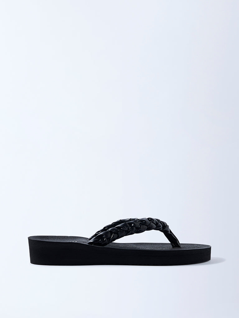 LUNA BLU Black Braided Comfort Flip-Flops