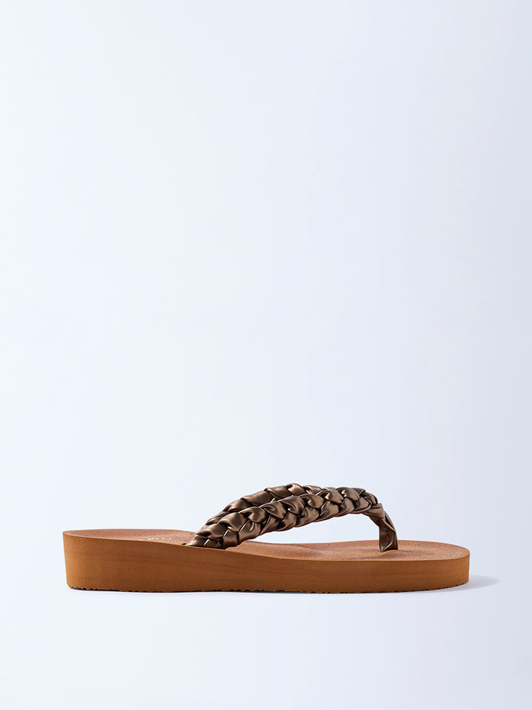 LUNA BLU Tan Braided Comfort Flip-Flops
