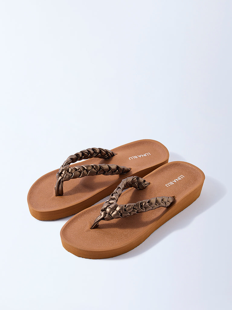 LUNA BLU Tan Braided Comfort Flip-Flops