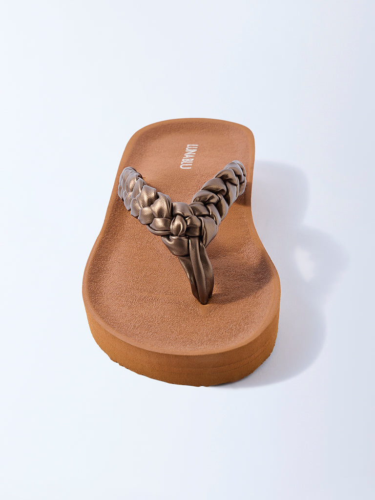 LUNA BLU Tan Braided Comfort Flip-Flops