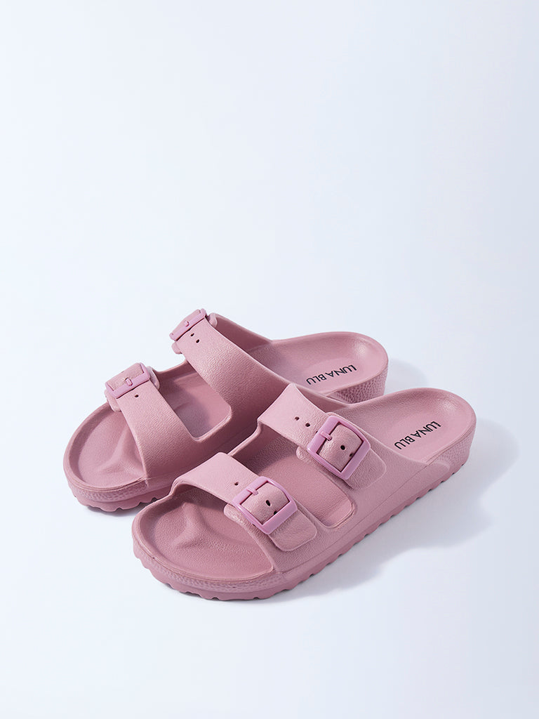 LUNA BLU Dull Pink Dual-Strap Slip-On Sandals