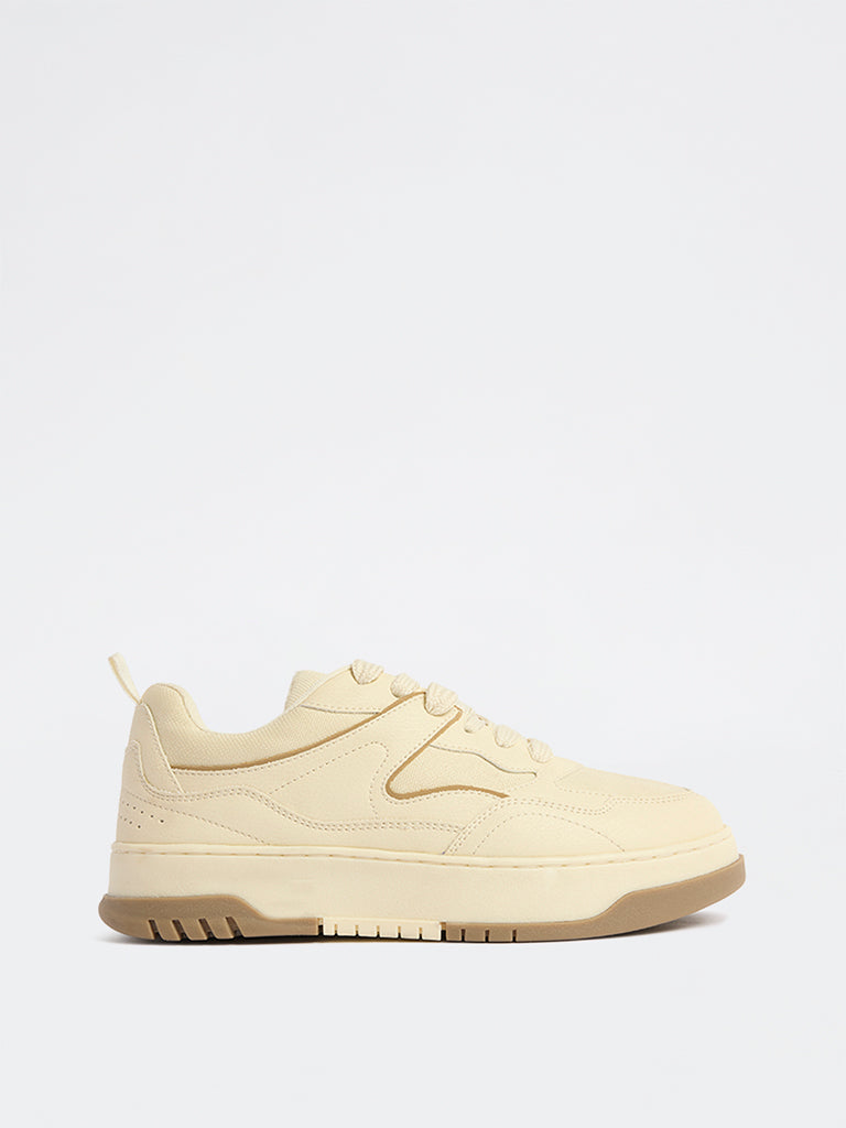 LUNA BLU Cream Mesh-Detailed Lace-Up Sneakers