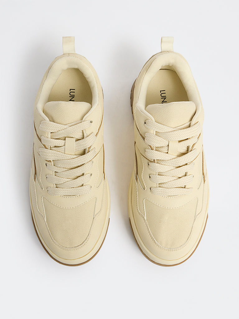 LUNA BLU Cream Mesh-Detailed Lace-Up Sneakers