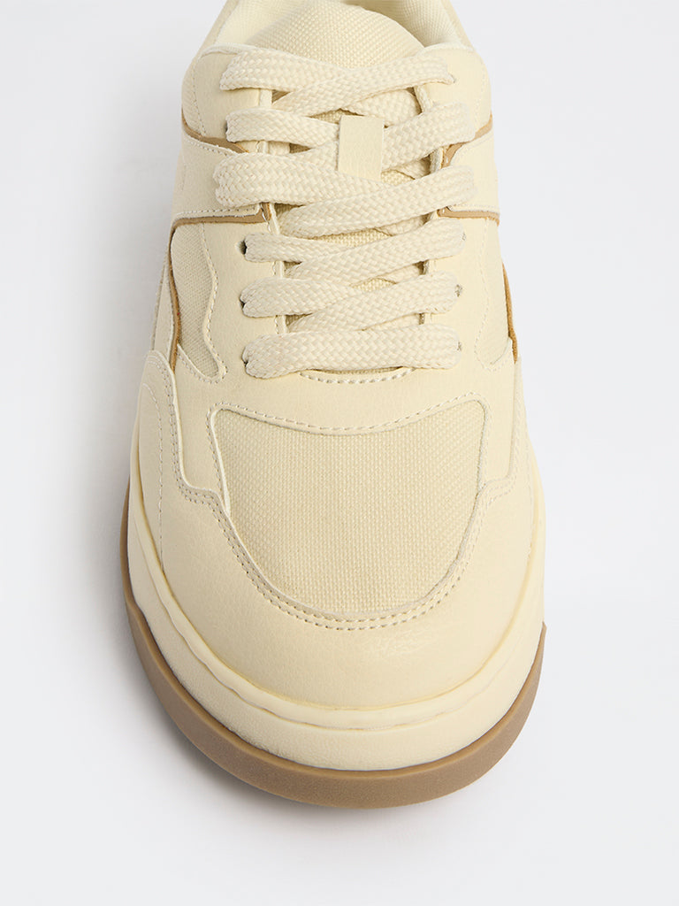 LUNA BLU Cream Mesh-Detailed Lace-Up Sneakers