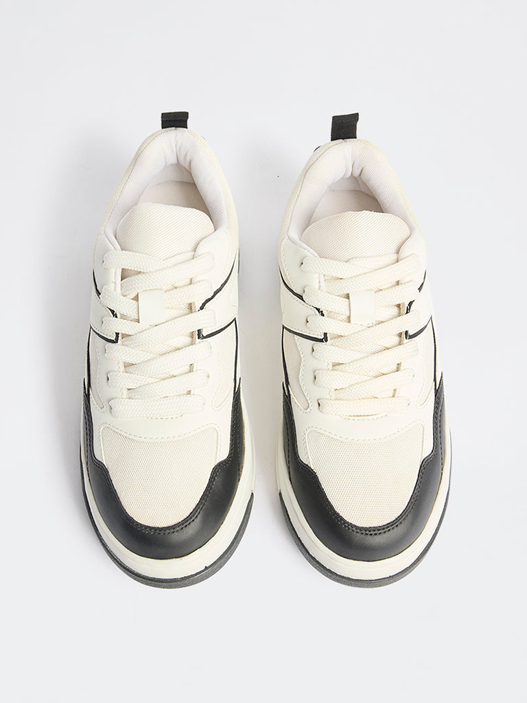 LUNA BLU White Mesh-Detailed Lace-Up Sneakers