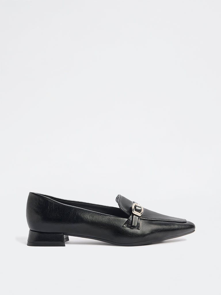 LUNA BLU Black Buckle-Detail Loafers