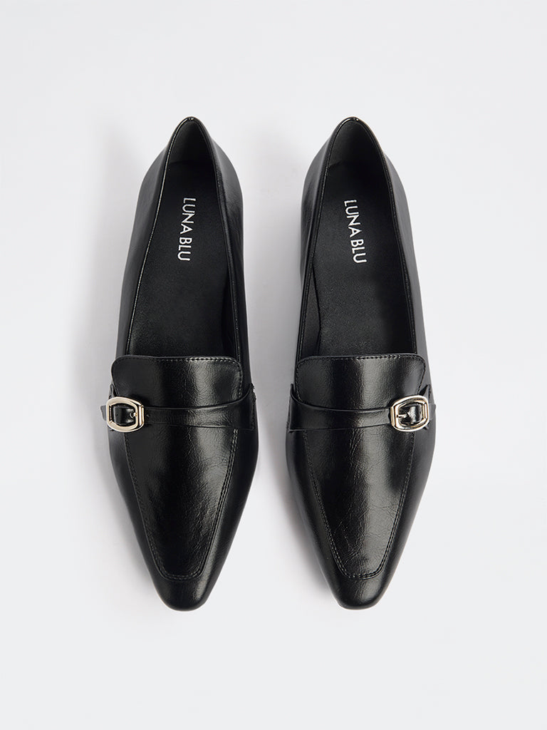 LUNA BLU Black Buckle-Detail Loafers