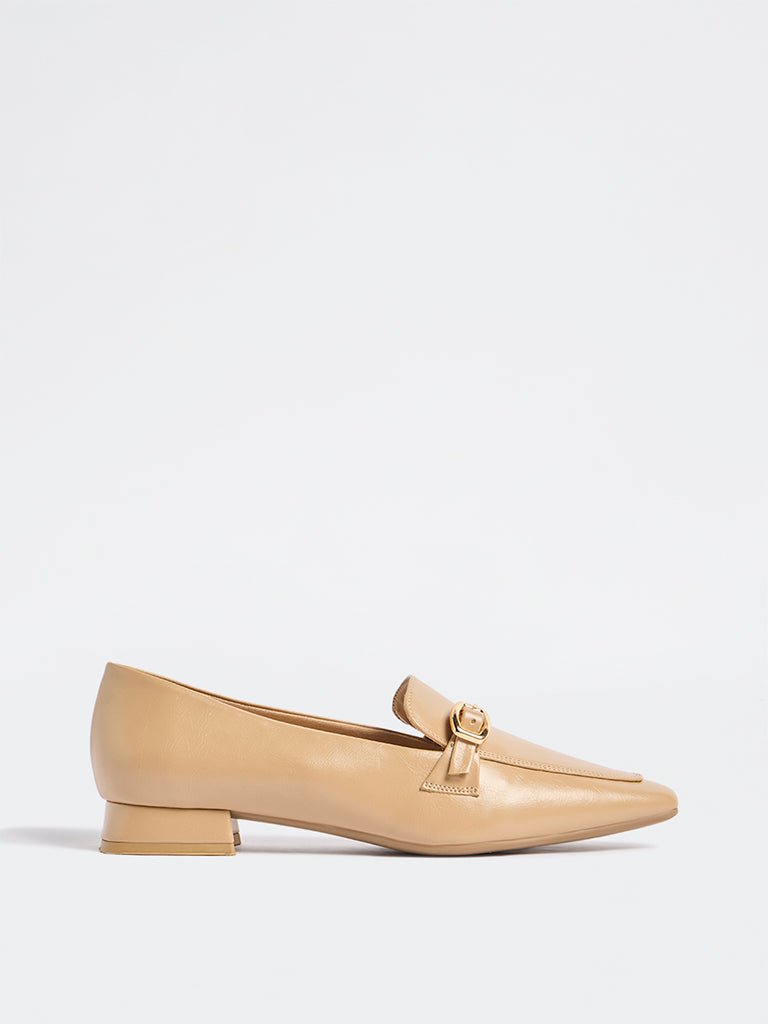 LUNA BLU Beige Buckle-Detailed Loafers
