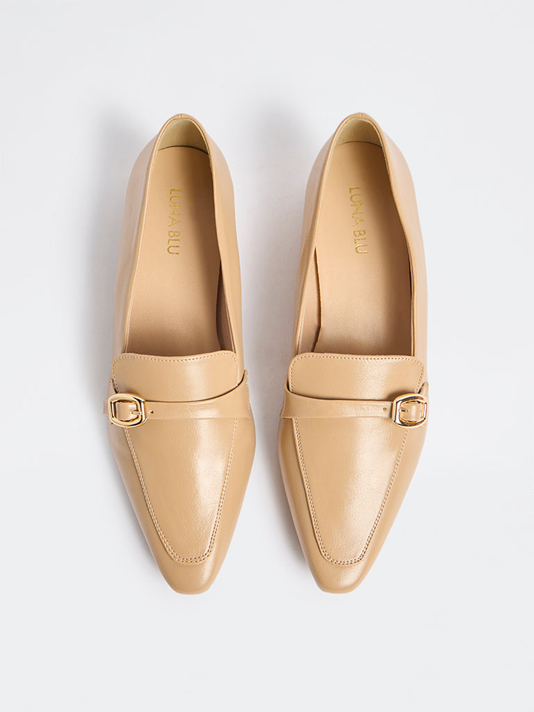 LUNA BLU Beige Buckle-Detailed Loafers