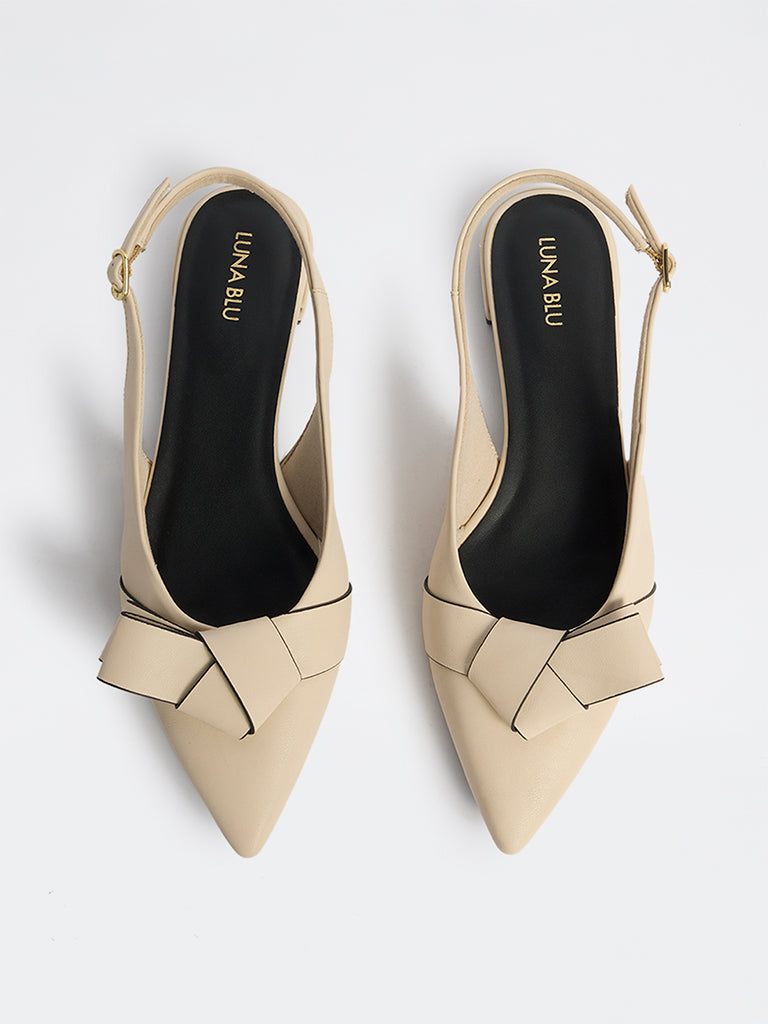 LUNA BLU Ivory Bow-Detailed Slingback Mules