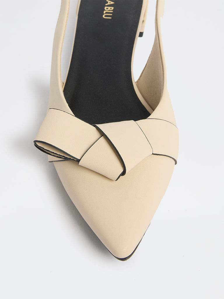 LUNA BLU Ivory Bow-Detailed Slingback Mules