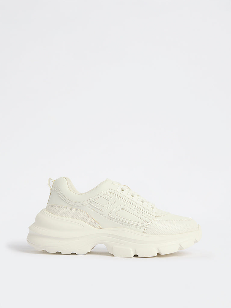 LUNA BLU White Textured Lace-Up Sneakers