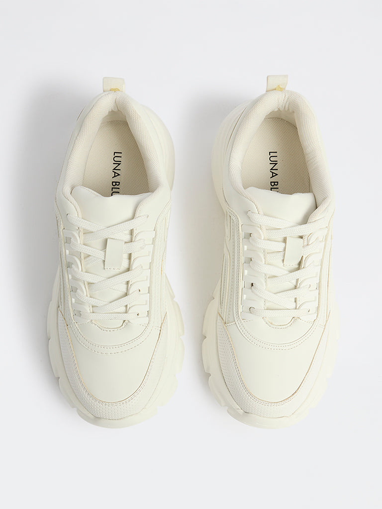 LUNA BLU White Textured Lace-Up Sneakers