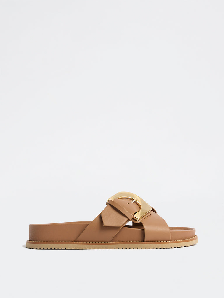 LUNA BLU Brown Buckle-Detailed Comfort Sandals
