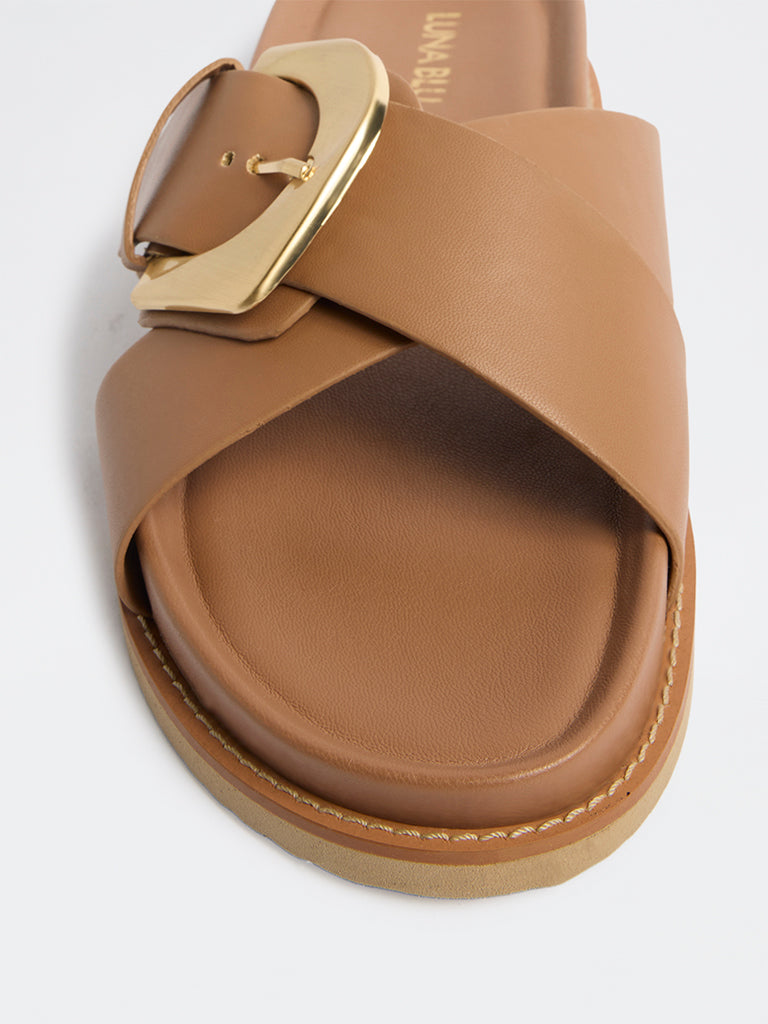 LUNA BLU Brown Buckle-Detailed Comfort Sandals