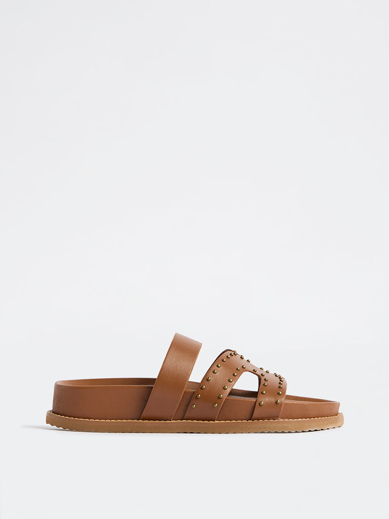 LUNA BLU Tan Stud Detailed Comfort Sandals