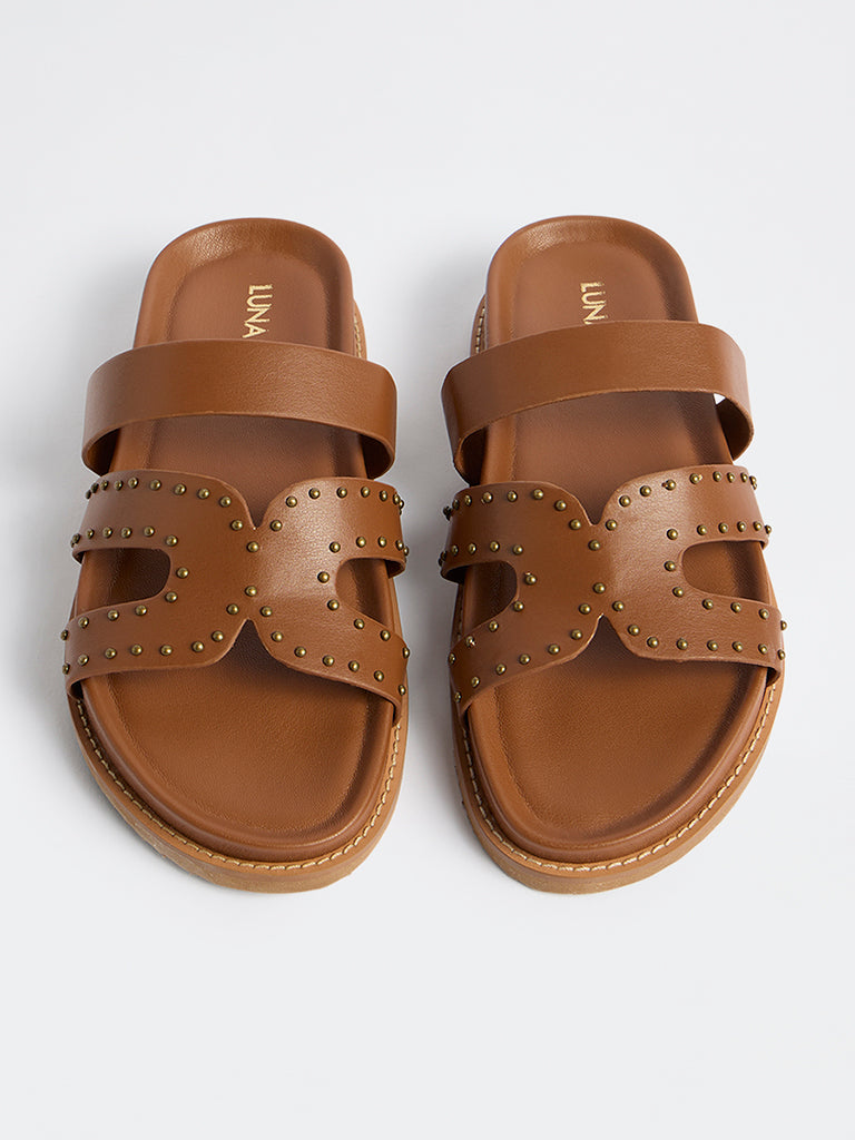LUNA BLU Tan Stud Detailed Comfort Sandals