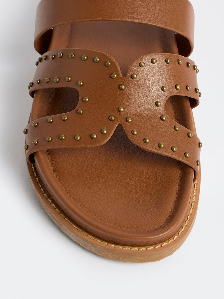 LUNA BLU Tan Stud Detailed Comfort Sandals