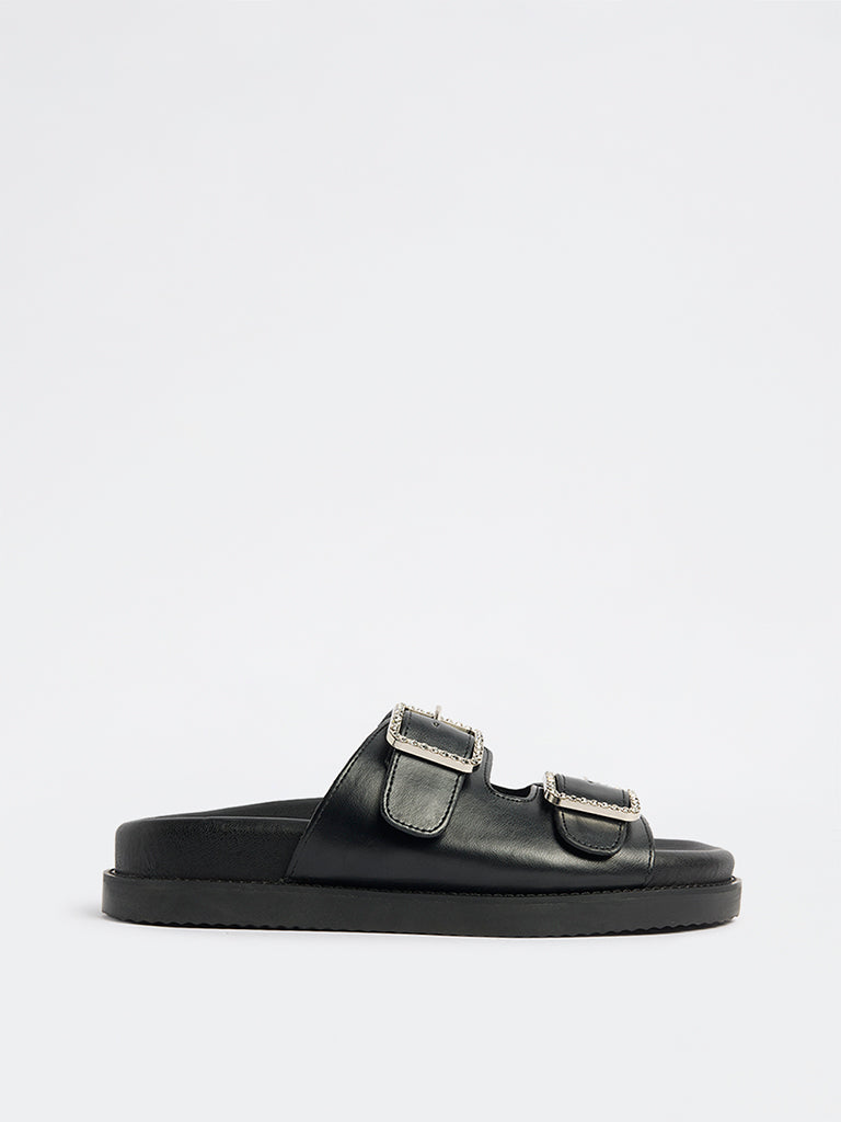 LUNA BLU Black Embellished Buckle-Detailed Sandals