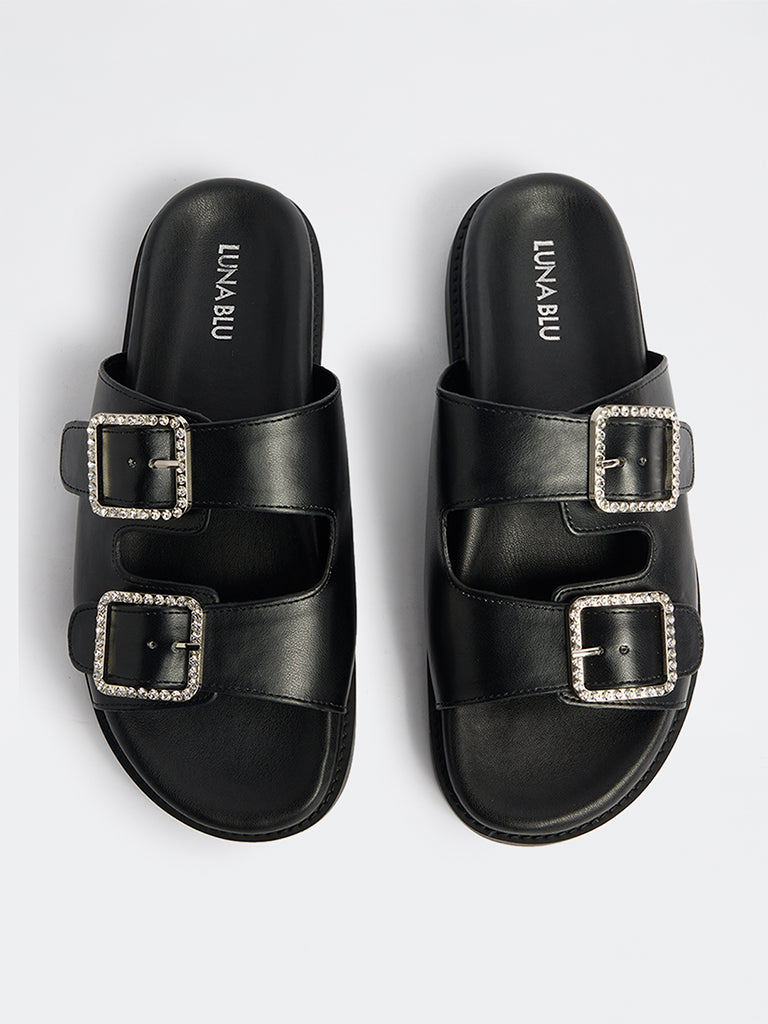 LUNA BLU Black Embellished Buckle-Detailed Sandals