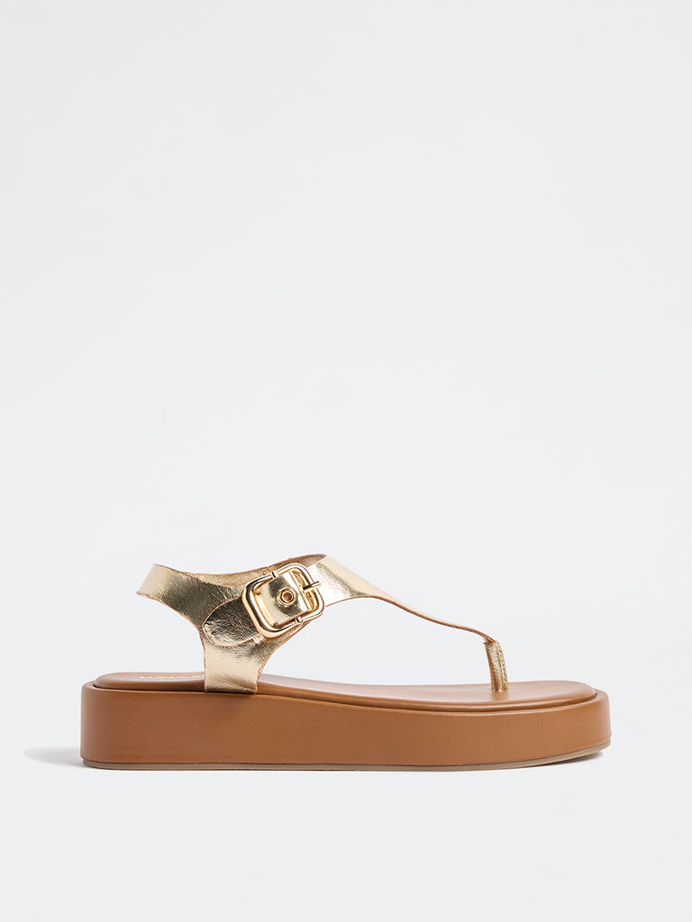 LUNA BLU Gold Thong-Strap Sandals