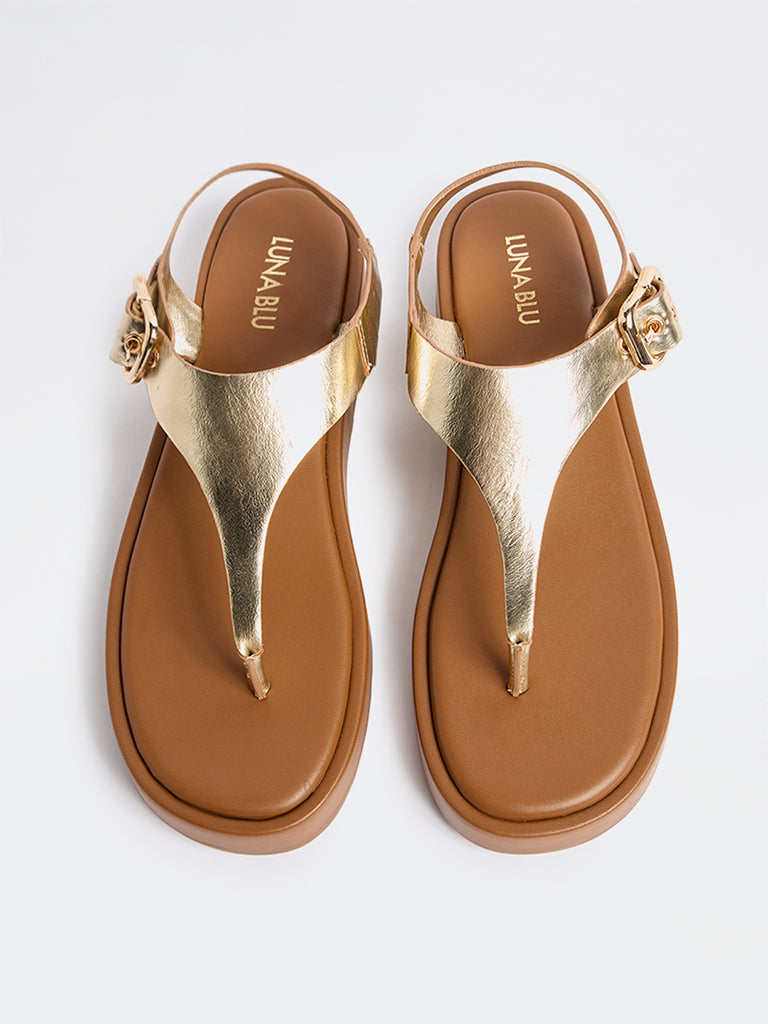 LUNA BLU Gold Thong-Strap Sandals