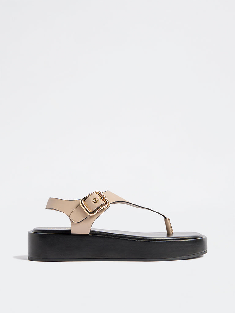 LUNA BLU Taupe Thong-Strap Sandals