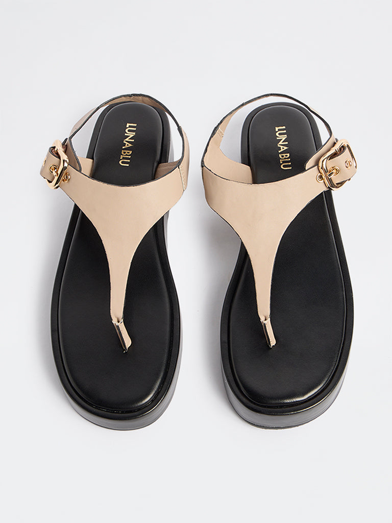LUNA BLU Taupe Thong-Strap Sandals