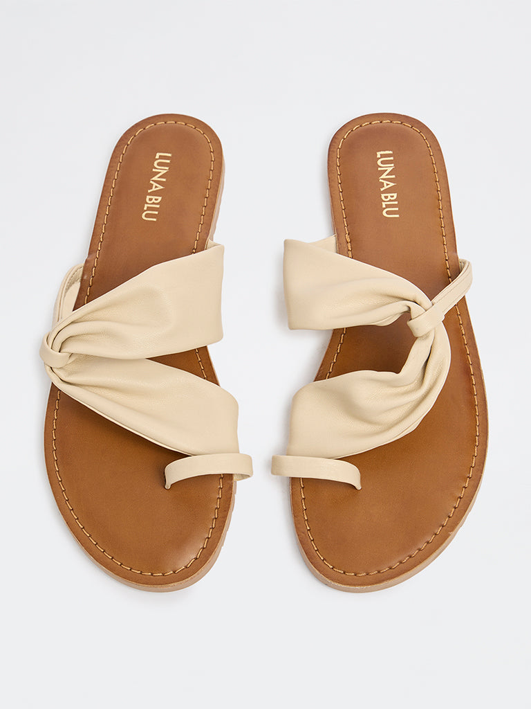 LUNA BLU Cream Knot-Detail Slides
