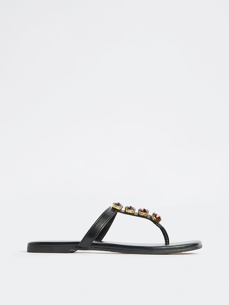 LUNA BLU Black Embellished Thong-Strap Sandals