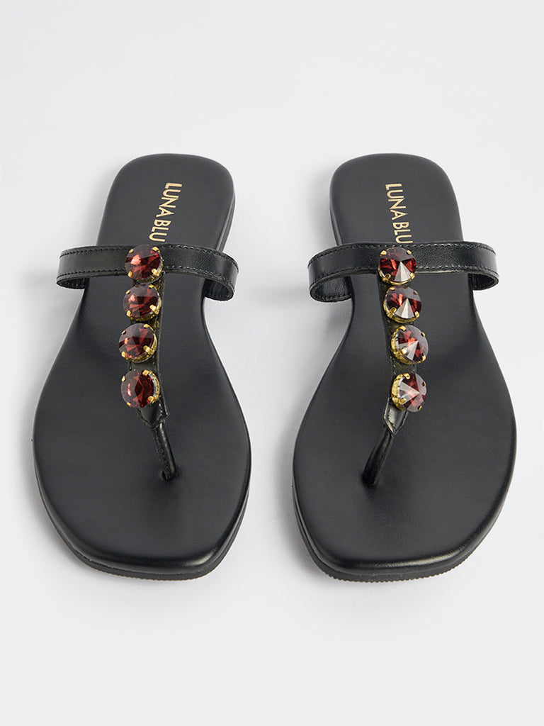 LUNA BLU Black Embellished Thong-Strap Sandals
