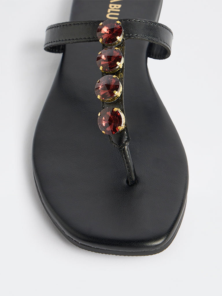 LUNA BLU Black Embellished Thong-Strap Sandals
