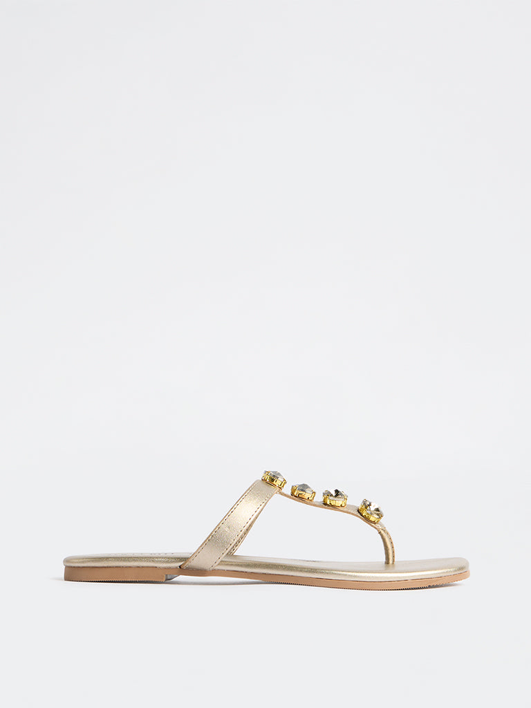 LUNA BLU Gold Embellished Thong-Strap Sandals