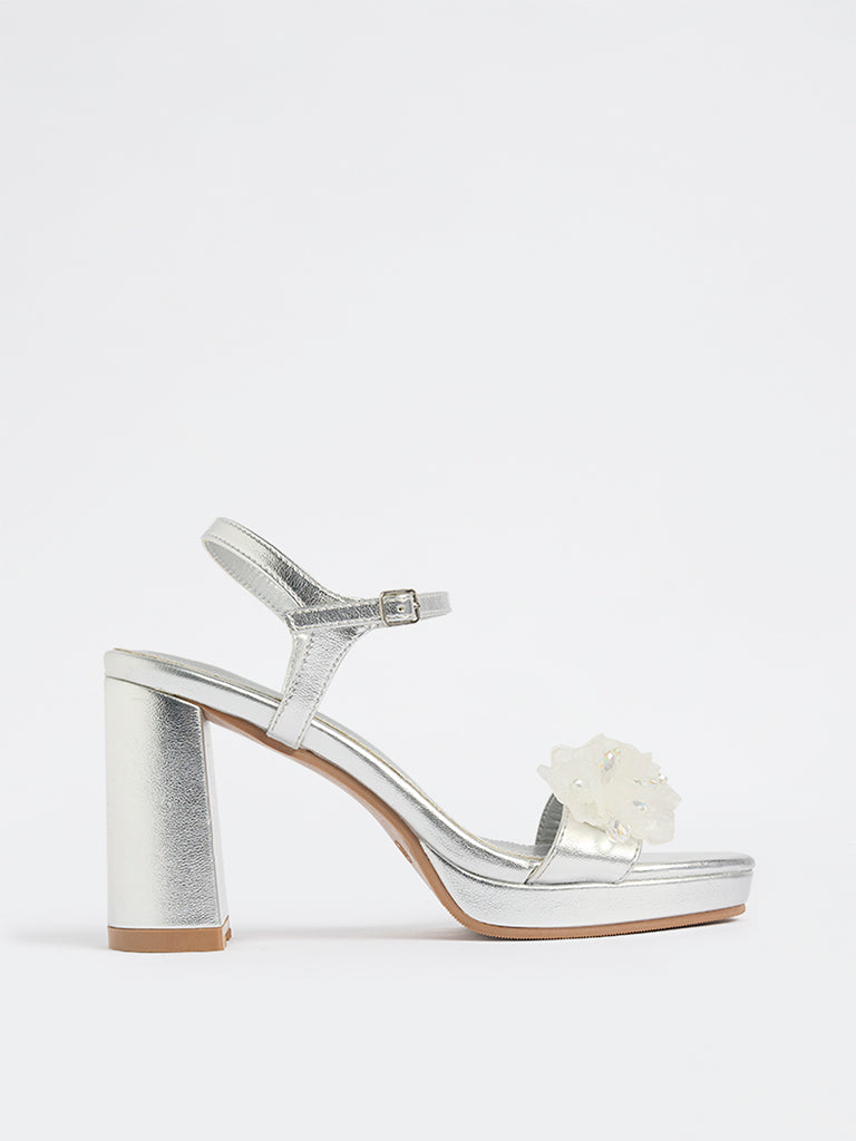 LUNA BLU Silver Floral Platform Heel Sandals